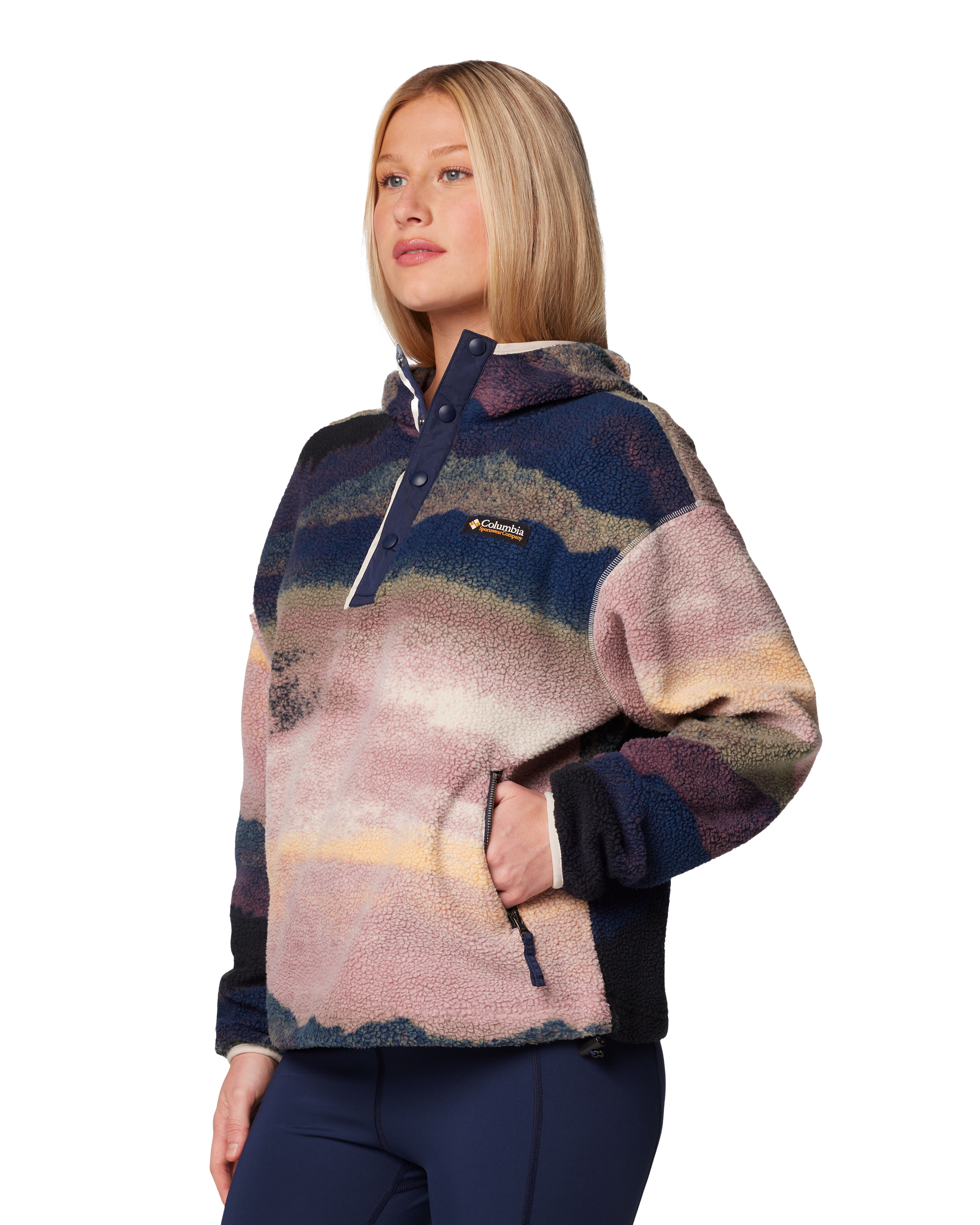 The Columbia Helvetia™ II Printed Hoodie Fleece Jacket in Blue