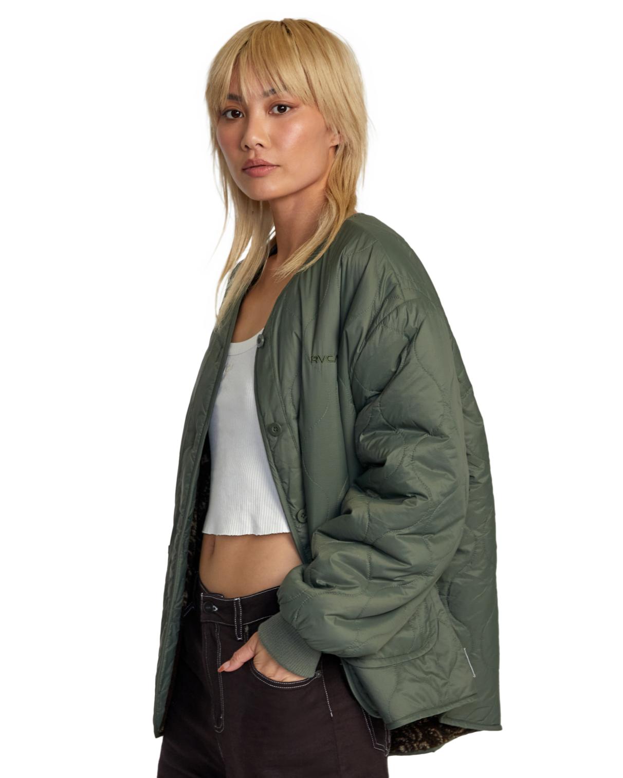 The RVCA Non Negotiable Reversible Jacket in Green Anns