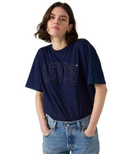 The Levi's® Womens Graphic Tabor T-Shirt in 1873 Raw Edge Applique Indigo