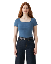 The Levi's® Womens Essential Square Neck T-Shirt in Indigo Rib Light Indigo