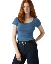 The Levi's® Womens Essential Square Neck T-Shirt in Indigo Rib Light Indigo