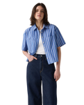 The Levi's® Womens Harlie Cropped Shirt in Double Dutch Stripe Nautical Blue