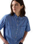 The Levi's® Womens Harlie Cropped Shirt in Double Dutch Stripe Nautical Blue