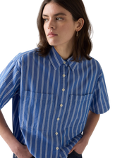 The Levi's® Womens Harlie Cropped Shirt in Double Dutch Stripe Nautical Blue