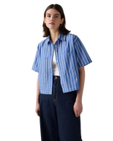 The Levi's® Womens Harlie Cropped Shirt in Double Dutch Stripe Nautical Blue