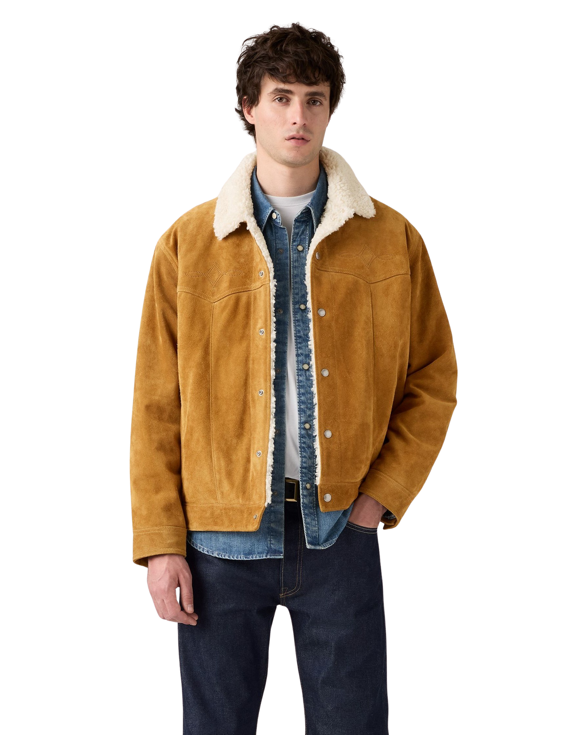Western Suede Sherpa Jacket in Evening Sun Trucker