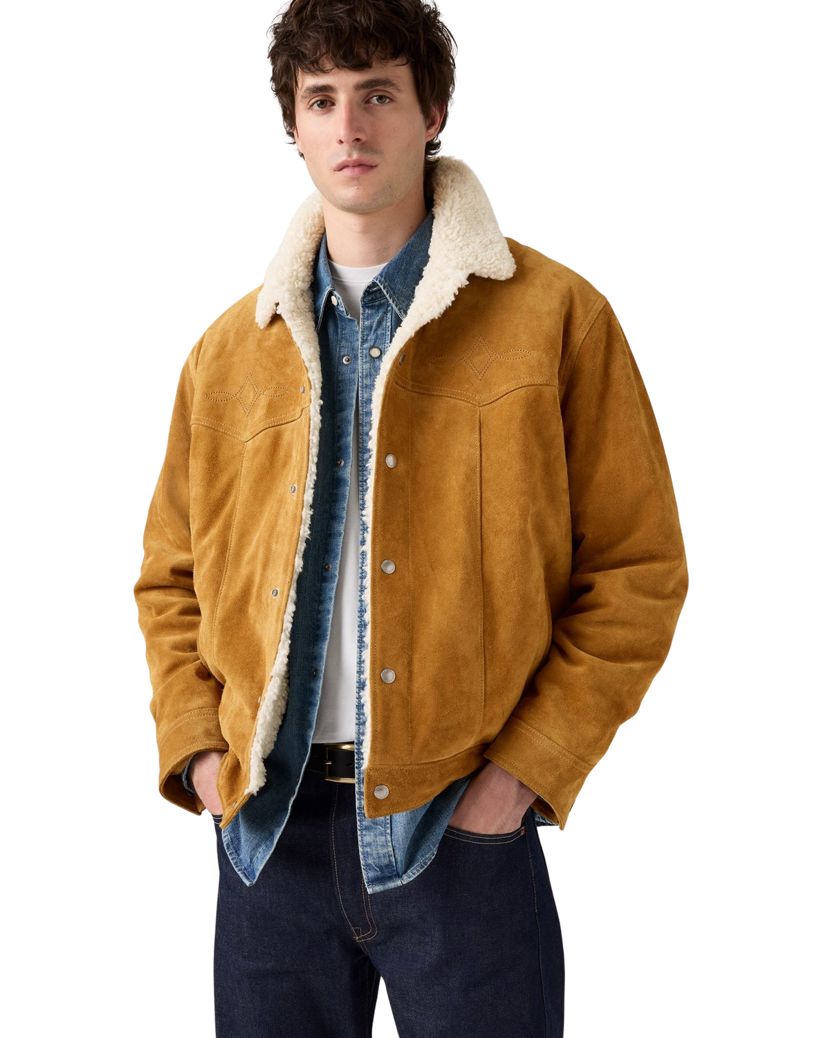 Western Suede Sherpa Jacket in Evening Sun Trucker