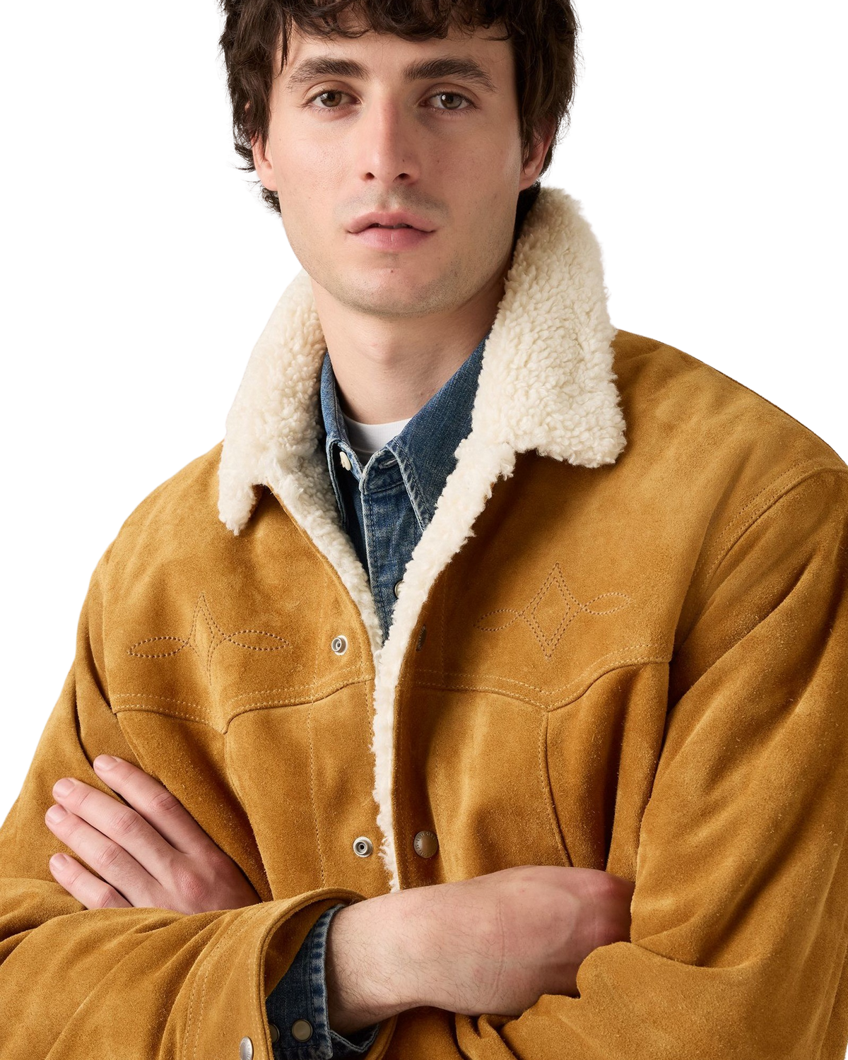 Western Suede Sherpa Jacket in Evening Sun Trucker