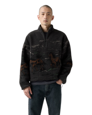 Idyllwild Zip Fleece Jacket in Running Horses Landscape Dark Phantom
