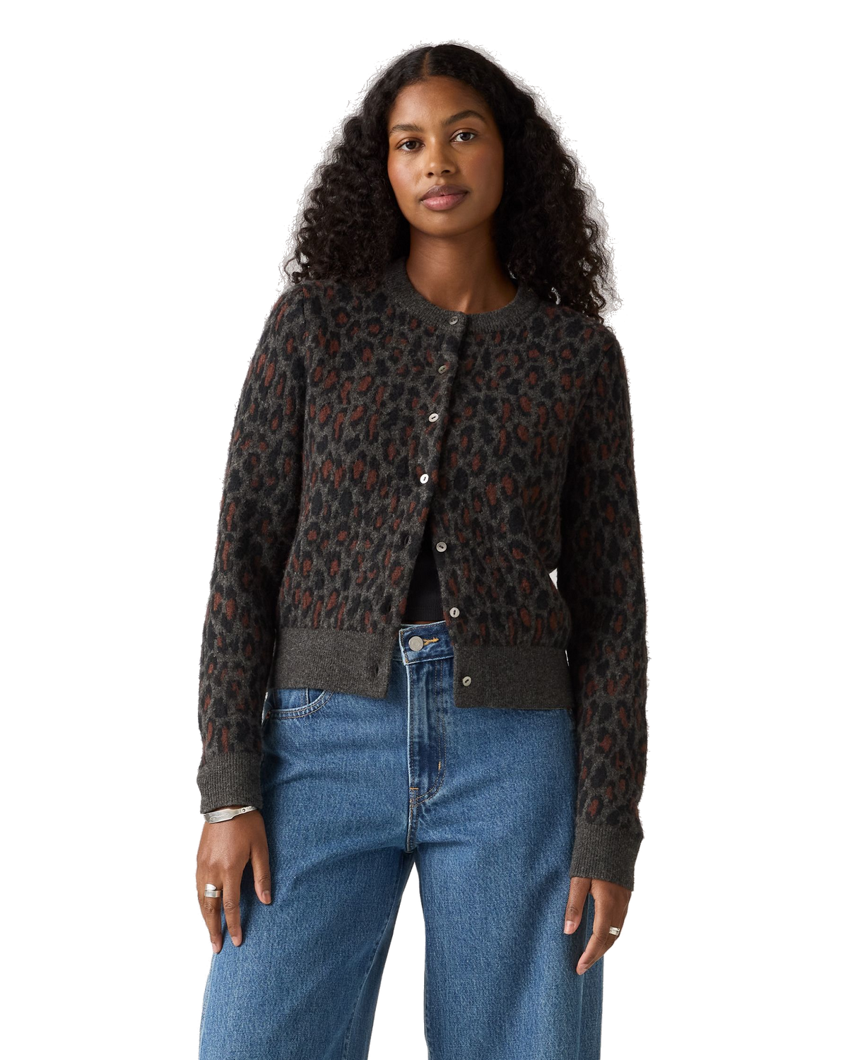 The Levi's® Womens Tara Wooly Cardigan in Dilara Leopard Charcoal