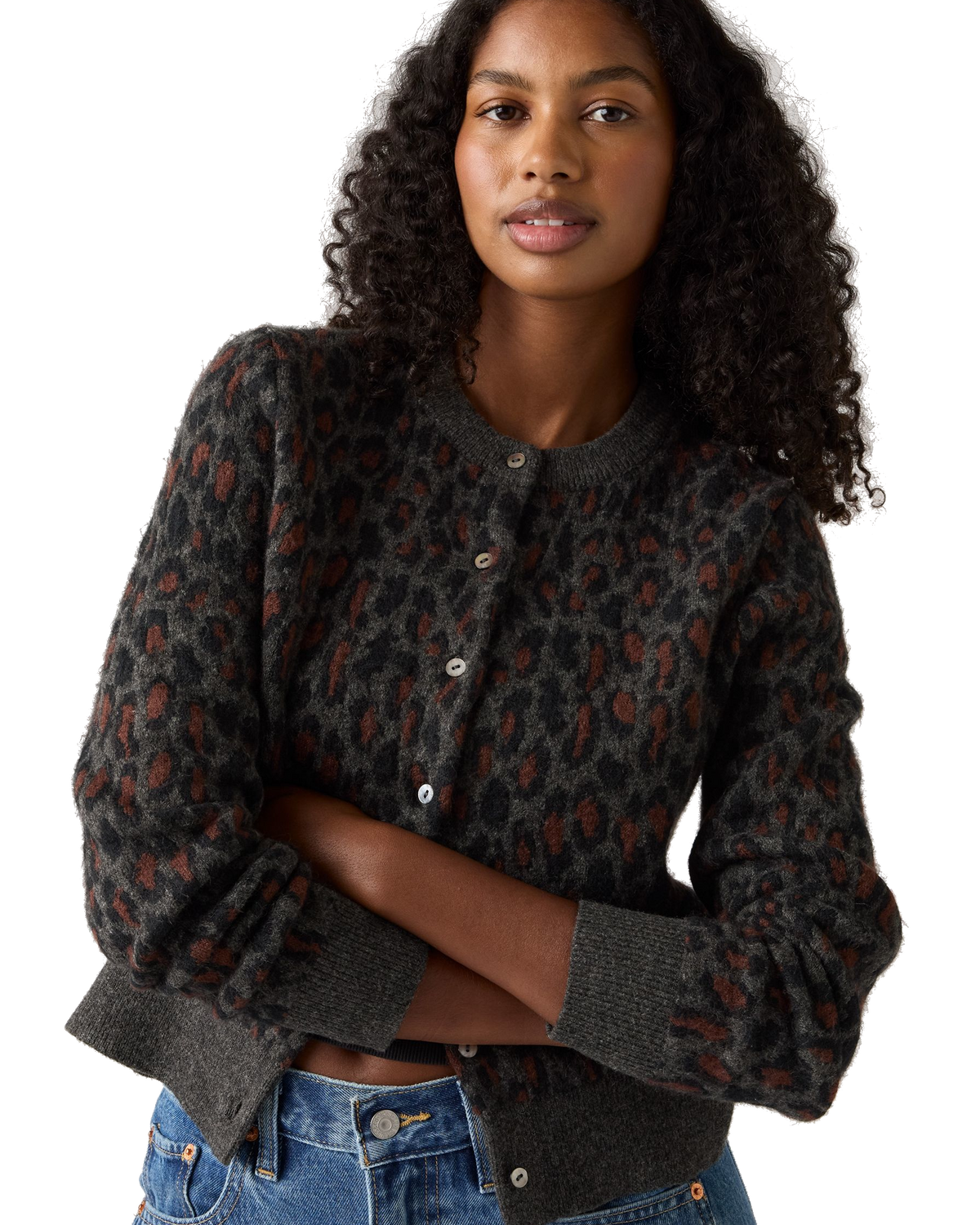 The Levi's® Womens Tara Wooly Cardigan in Dilara Leopard Charcoal