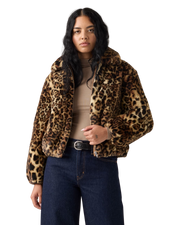 Elle Sherpa Jacket in Muriel Faux Leopard Black Amber