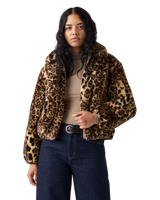 Elle Sherpa Jacket in Muriel Faux Leopard Black Amber