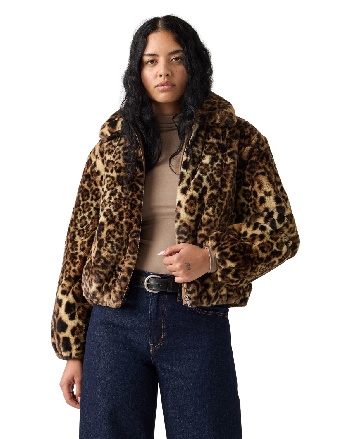 Elle Sherpa Jacket in Muriel Faux Leopard Black Amber