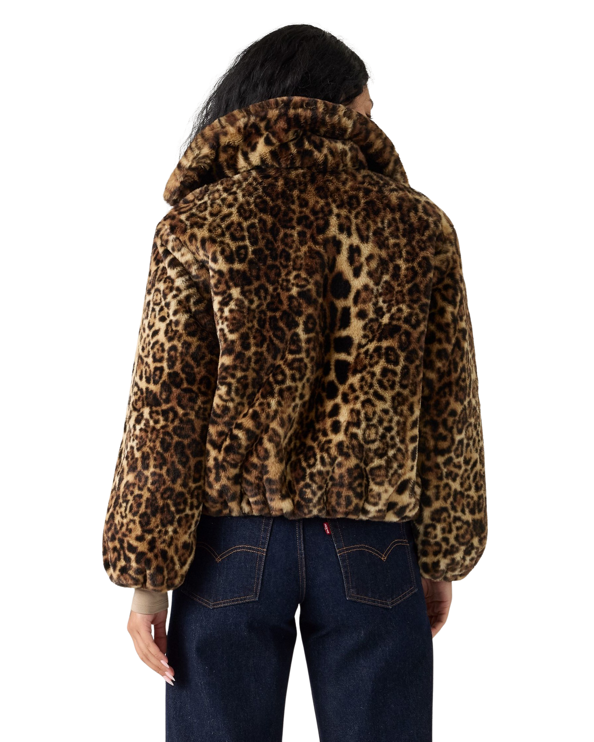 Elle Sherpa Jacket in Muriel Faux Leopard Black Amber