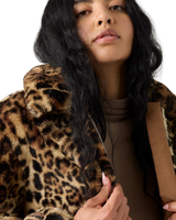 Elle Sherpa Jacket in Muriel Faux Leopard Black Amber