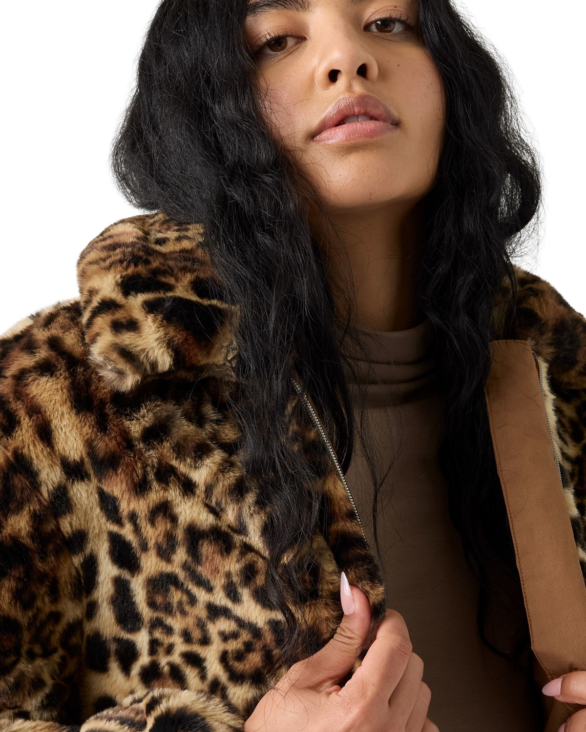 Elle Sherpa Jacket in Muriel Faux Leopard Black Amber