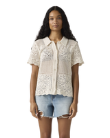 Susanna Floral Crochet Shirt in Egret