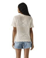 Susanna Floral Crochet Shirt in Egret