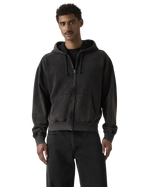 Hayes Boxy Full Zip Hoodie in Grunge Wash Jet Black