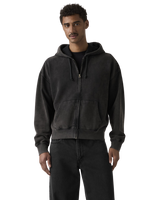 Hayes Boxy Full Zip Hoodie in Grunge Wash Jet Black