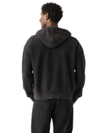 Hayes Boxy Full Zip Hoodie in Grunge Wash Jet Black