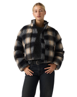 Brynn Cropped Puffer Jacket in Tessa Shadow Plaid Anthracite Night