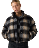 Brynn Cropped Puffer Jacket in Tessa Shadow Plaid Anthracite Night