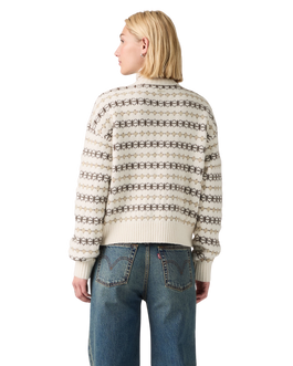 Charlotte Crewneck Cardigan in Claire Fairisle Egret