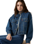 The Levi's® Womens Collarless Cropped Sherpa Trucker Jacket in Rogue Rumor