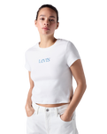 The Levi's® Womens Graphic Essential Baby T-Shirt in Emb Club Logo Bright White