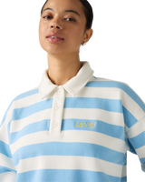 The Levi's® Womens Graphic Vintage Rugby Fleece Sweatshirt in Stripe Rugby Arch Logo Alaskan Blue