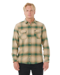 The Rip Curl Mens Count Flannel Shirt in Khaki Rock