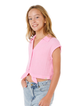 Girls Premium Surf Woven T-Shirt in Bright Pink
