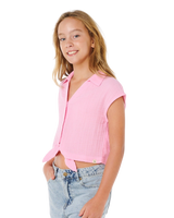 Girls Premium Surf Woven T-Shirt in Bright Pink