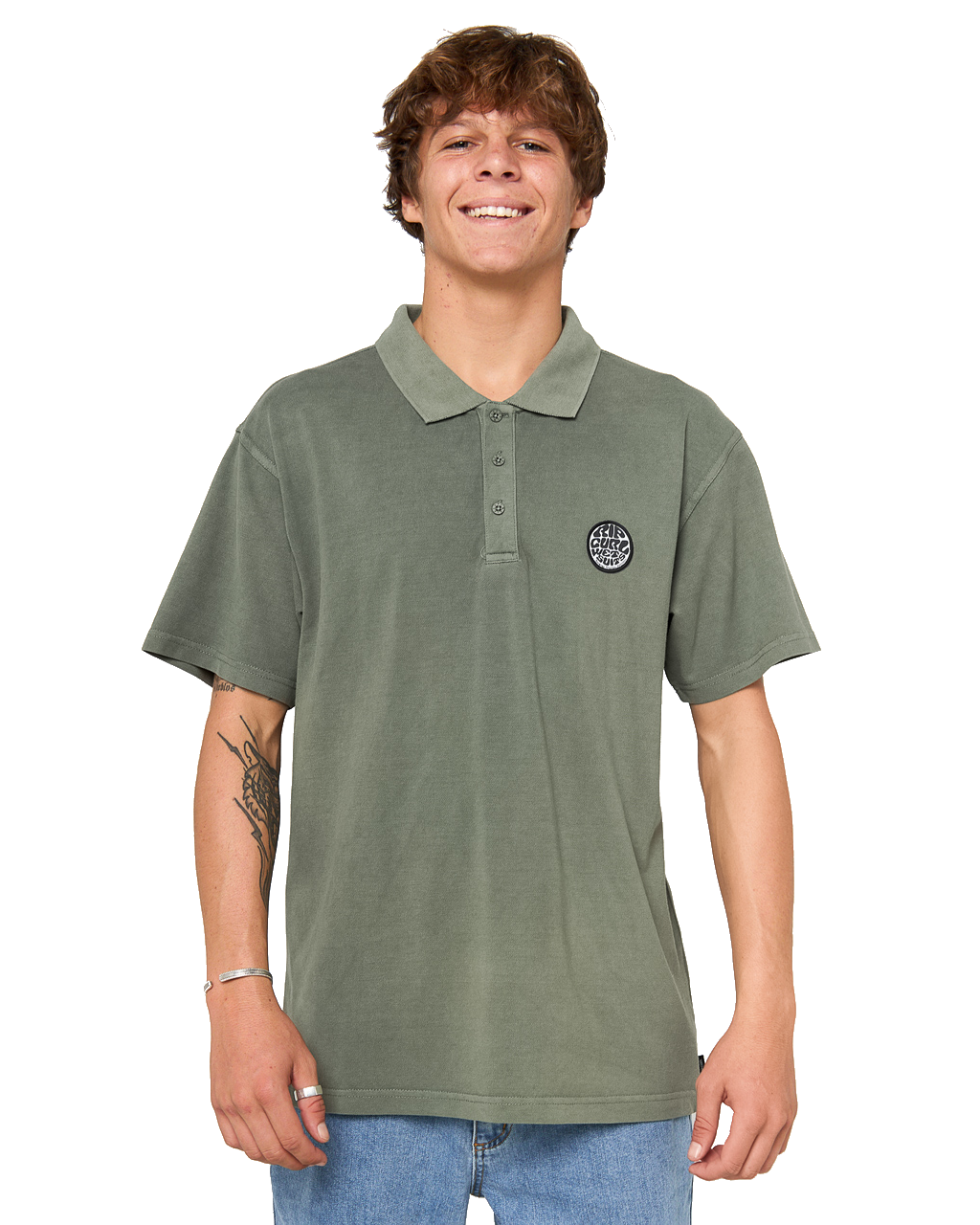 The Rip Curl Mens Wettie Polo Shirt in Cactus Green