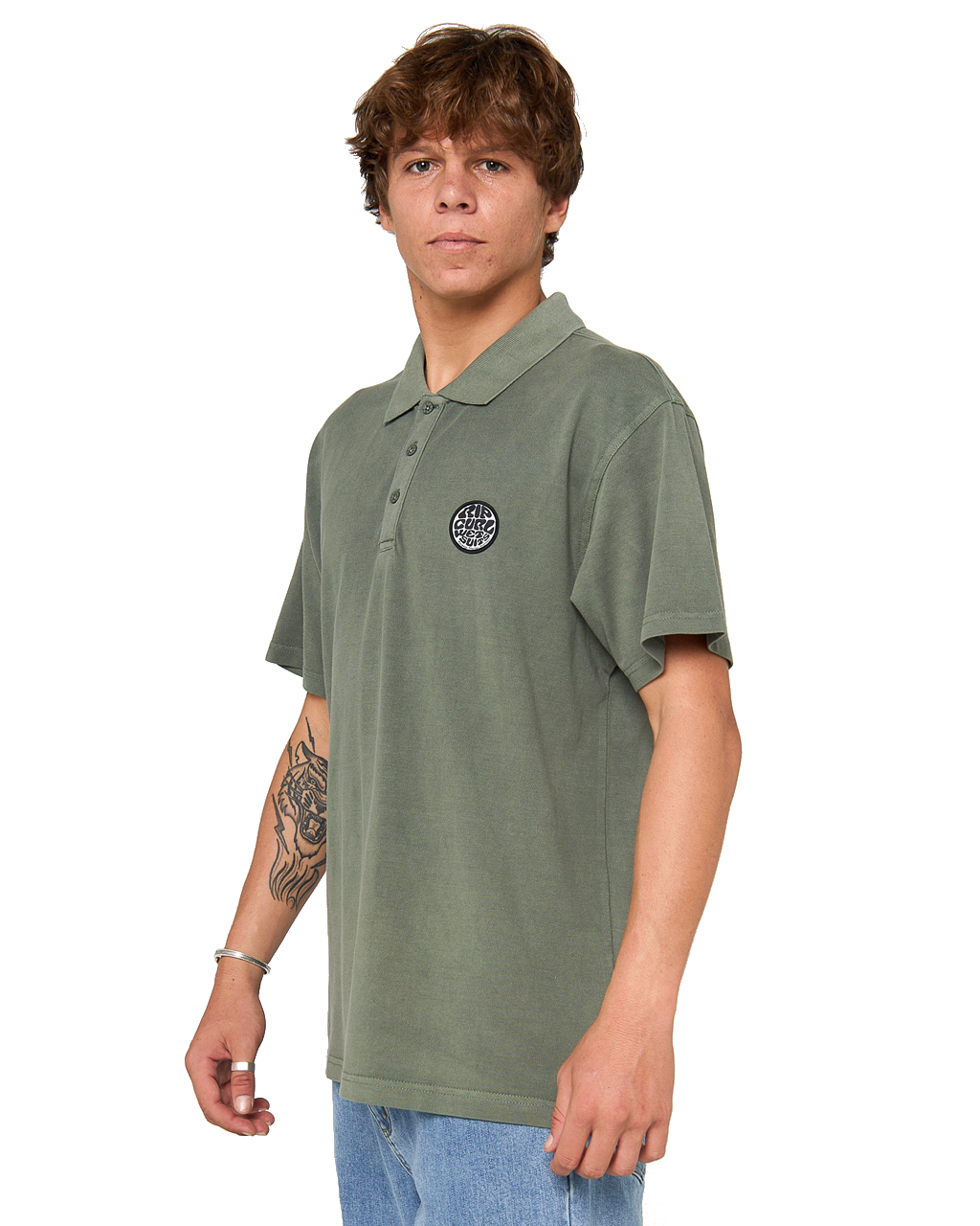 The Rip Curl Mens Wettie Polo Shirt in Cactus Green