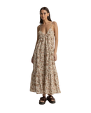 Raya Paisley Tiered Midi Dress in Natural