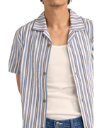 The Rhythm Mens Vacation Stripe Shirt in Blue
