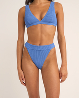 The Rhythm Womens Isla Rib Hi Banded Bikini Bottoms in Cornflower