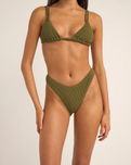 The Rhythm Womens Isla Rib Skimpy Bikini Bottoms in Ivy