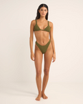 The Rhythm Womens Isla Rib Skimpy Bikini Bottoms in Ivy