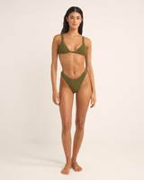 The Rhythm Womens Isla Rib Skimpy Bikini Bottoms in Ivy