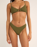 The Rhythm Womens Isla Rib Holiday Bikini Bottoms in Ivy