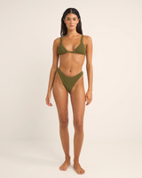 The Rhythm Womens Isla Rib Soft Strap Slide Tri Bikini Top in Ivy