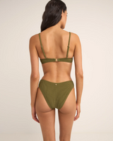 The Rhythm Womens Isla Rib Ring Front Trilete Bikini Top in Ivy