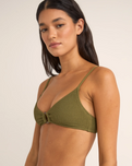 The Rhythm Womens Isla Rib Ring Front Trilete Bikini Top in Ivy