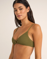 The Rhythm Womens Isla Rib Ring Front Trilete Bikini Top in Ivy