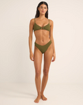 The Rhythm Womens Isla Rib Ring Front Trilete Bikini Top in Ivy