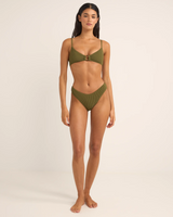 The Rhythm Womens Isla Rib Ring Front Trilete Bikini Top in Ivy